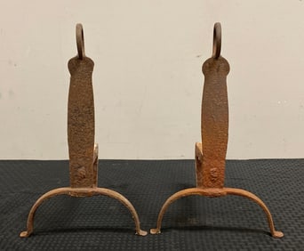 Antique Pair of Cast Iron Andirons
