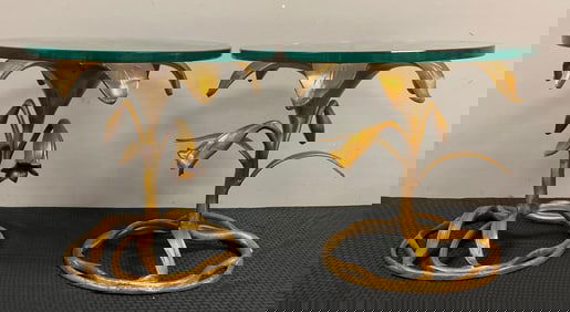 Group of 2 MCM Gilt Metal Arthur Court Lily Flower Table