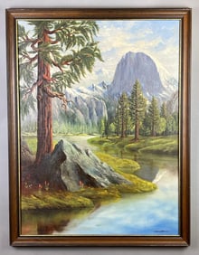 Wolfgang Hoffmann Mountainside River Landscape Oil Painting on Canvas
