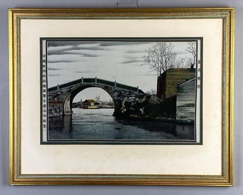Japanese Bridge Over Still Water Needlepoint Artwork