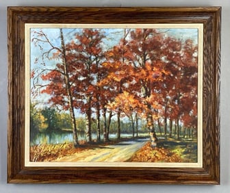 1961 CK Autumn Roadway Oil Painting on Board