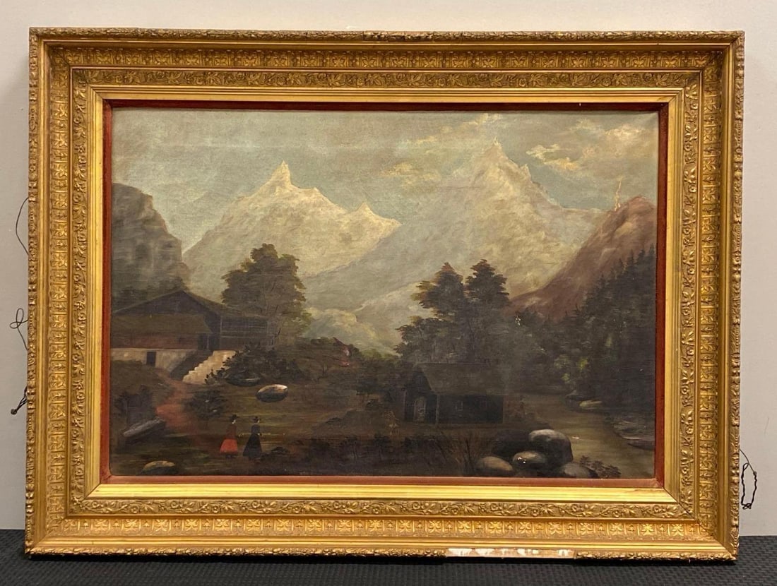 Mountainside Village Landscape Oil Painting on Canvas (1 of 5)