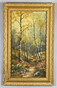 Lillian Ballizio Autumn Wooded Path Oil Painting on Board