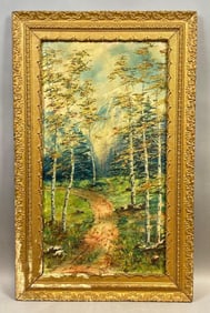 Lillian Ballizio Autumn Wooded Mountainside Path Oil Painting on Board