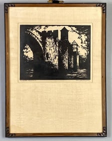 Donald Frederick Witherstine Pont Valentre Cahors France Woodblock on Paper