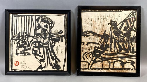 Group of 2 1964 Peace Hapbe Linocut Figural Prints