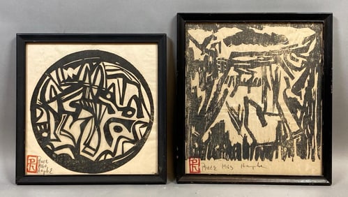 Group of 2 1964 Peace Hapbe Linocut Geometric Prints