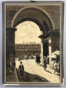 Jalin Black and White European City Watercolor Painting on Paper