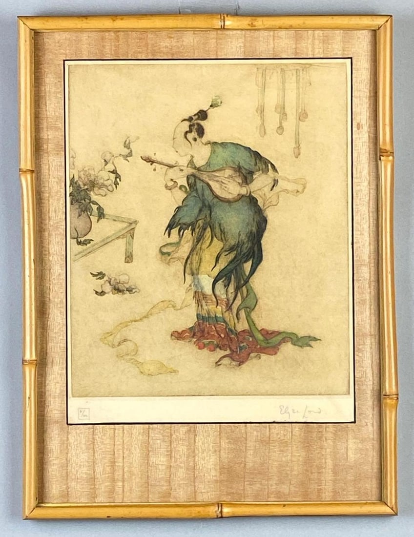 Elyse Lord The Dress Hand-Colored Woodblock Print: Artists signature on bottom right corner, Limited Edition No. 4/100, Frame measures 17 1/2 x 13 1/4 inches, Woodblock measures 13 x 10 1/2 inches.