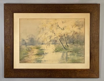 Tranquil Riverbed Watercolor Painting on Paper