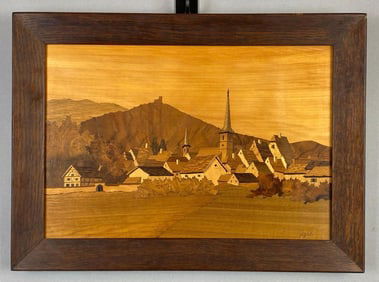 Village View Inlayed Wood Marquetry