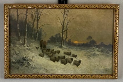 Winter Landscape with Shepherd Lithograph Print