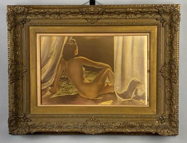 Elegant Nude Bathing Beauty Lithograph Print on Paper