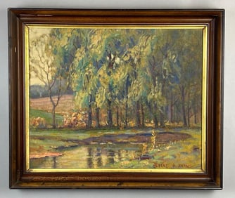 Elbert G. Drew Springtime Landscape Oil Painting on Landscape