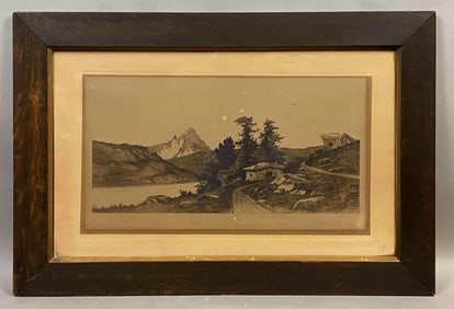 Ernest Rost On the Alps Lithograph Print of Etching