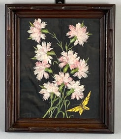 Pink and White Carnations Oil Painting on Silk