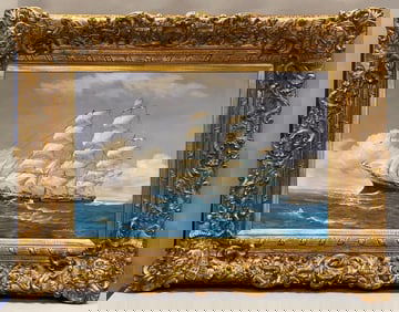 K. Haskell Three Masted Frigate Sailing Ship Oil Painting on Canvas