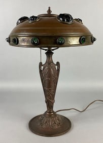 Art Nouveau Rough Jeweled Brass Table Lamp