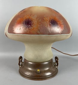 Antique Pittsburg Art Nouveau Hand Painted Mushroom Table Lamp