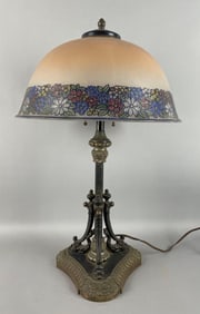 Antique Pittsburg Ornate Table Lamp with Floral Glass Shade