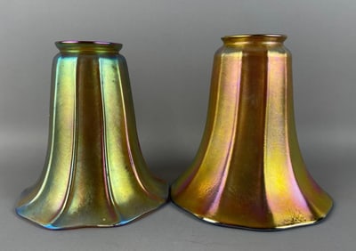 Antique Pair of Steuben Gold Aurene Glass Lamp Shades