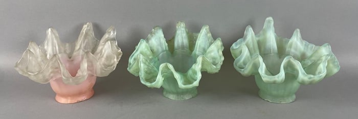 Group of Antique Ruffle Edge Glass Lamp Shades