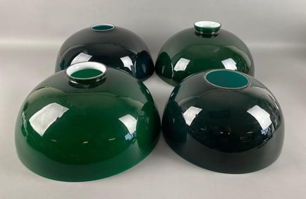 Group of 4 Antique Green Cased Glass Student Lamp Shades