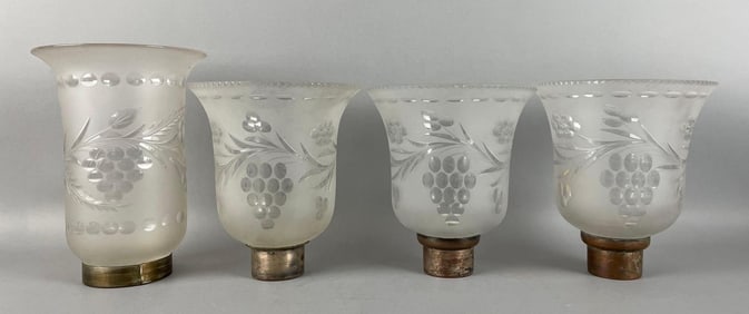 Group of 4 Antique Cut to Clear Grape Motif Glass Lamp Shades