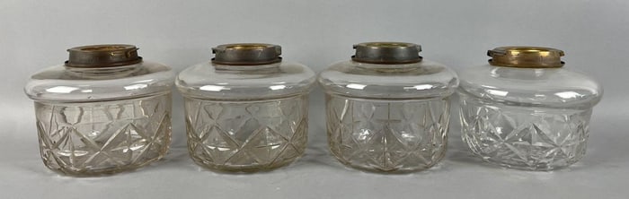 Group of 4 Antique Cut Glass Kerosene Lamp Fonts