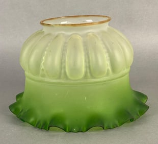 Antique Green Clear Frosted Ruffled Glass Lamp Shade