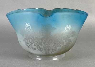 Antique Blue Etched Angel Glass Lamp Shade