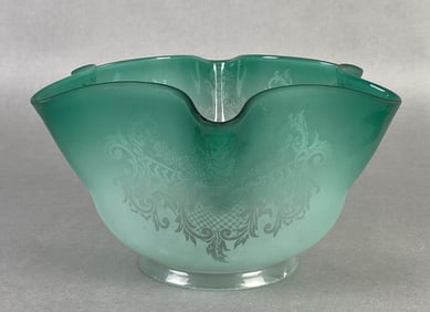 Antique Green Aqua Frosted Etched Angel Glass Lamp Shade