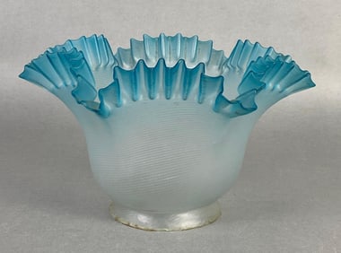 Antique Frosted Ruffled Ribbon Blue Spiral Glass Lamp Shade