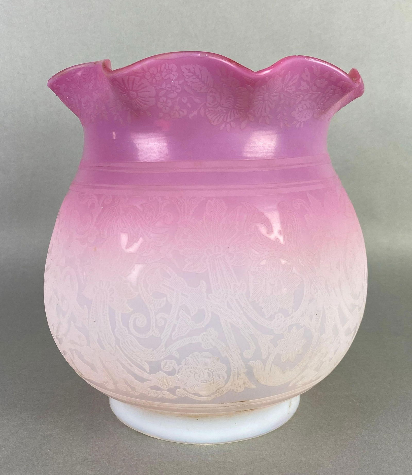 Antique Pink White Floral Etched Glass Lamp Shade (1 of 4)