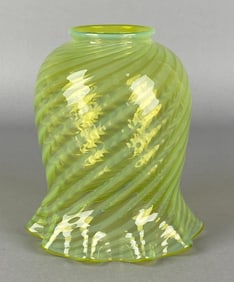 Antique Opalescent Swirl  Vaseline Glass Lamp Shade