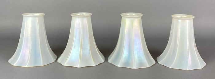 Group of 4 Antique Steuben Iridescent Ribbed  Glass Lamp Shades