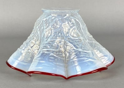 Antique Opalescent Ruffled and Red Edge Glass Lamp Shade