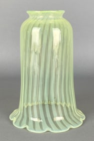 Antique Opalescent Swirl Vaseline Scalloped Edge Glass Lamp Shade