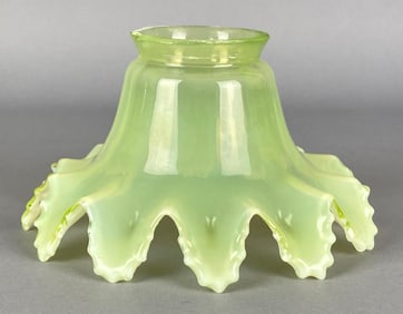 Antique Vaseline Opalescent Ruffled Edge Glass Lamp Shade