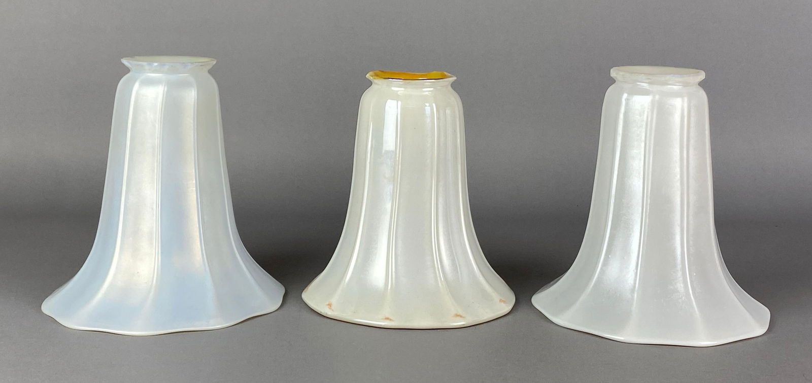Group of 3 Antique Steuben Iridescent Ribbed Glass Lamp Shades (1 of 6)
