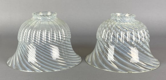 Group of 2 Antique Opalescent Swirl Glass Lamp Shades