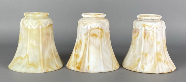 Group of 3 Antique Paneled Slag Glass Lamp Shades