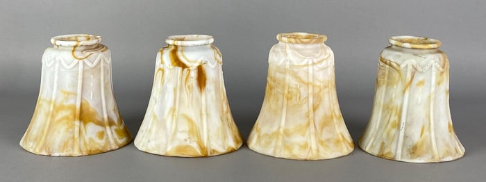 Group of 4 Antique Paneled Slag Glass Lamp Shades