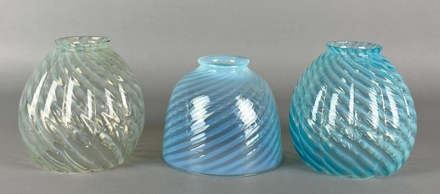 Group of 3 Antique Opalescent Swirl Glass Lamp Shades