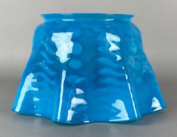 Antique Antique Blue Coin Dot Ruffled Glass Lamp Shade