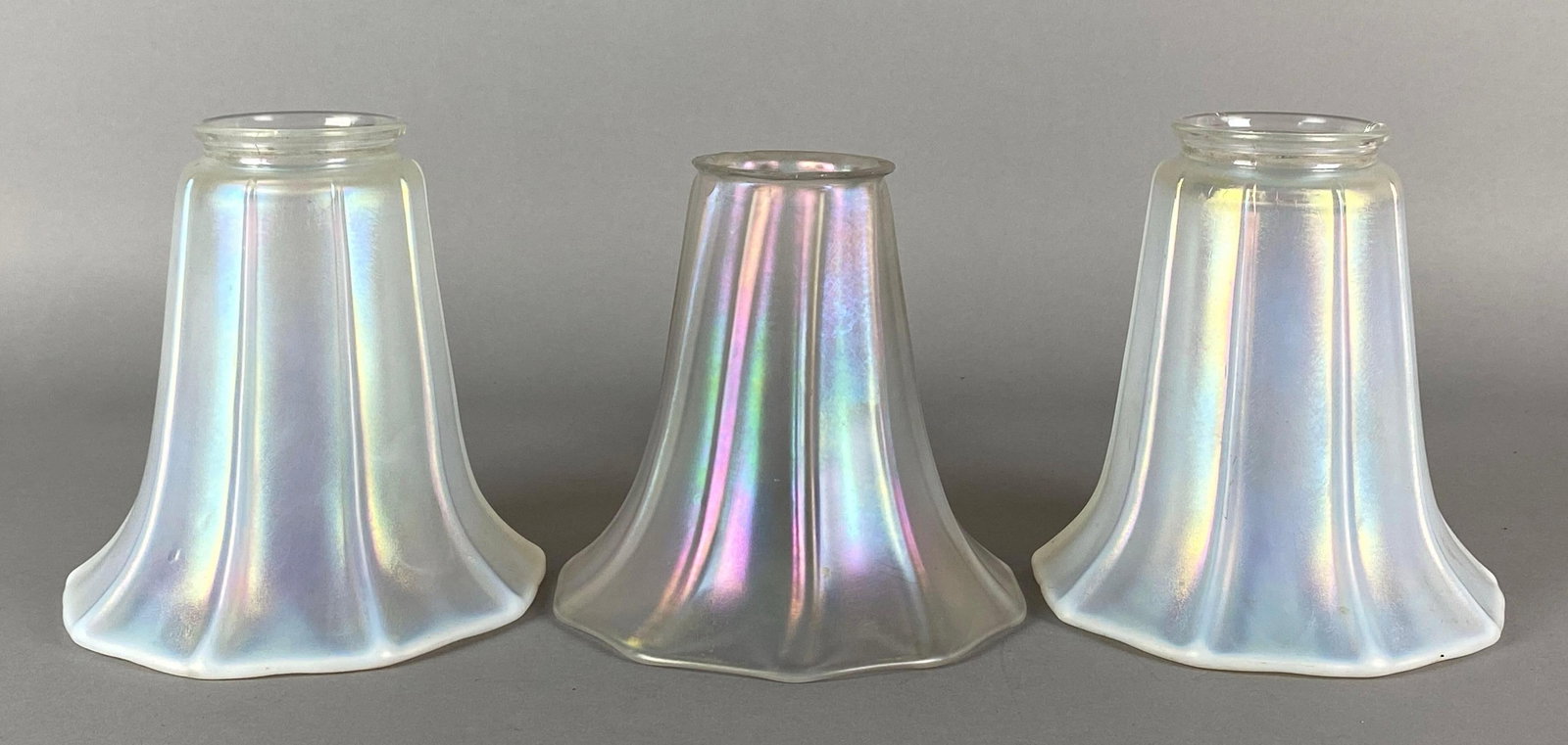 Group of 3 Antique Iridescent Ribbed Glass Lamp Shades (1 of 5)