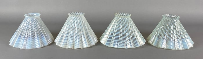 Group of 4 Antique Opalescent Swirl Pleated Glass Lamp Shades