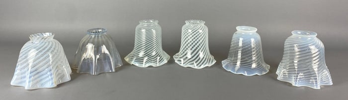 Group of 6 Antique Opalescent Ruffled Edge Glass Lamp Shades