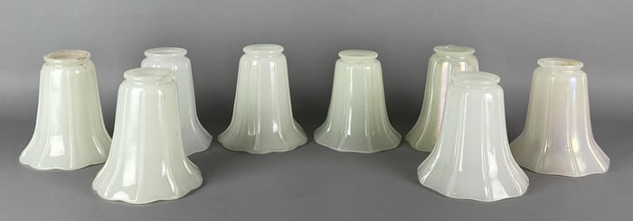 Group of 8 Antique White Ribbed Glass Lamp Shades