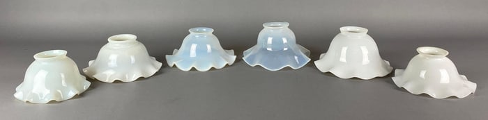 Group of 6 Antique Ruffled Edge Glass Lamp Shades